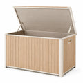 Arcón de resina y acero 117x45x57 cm beige/madera