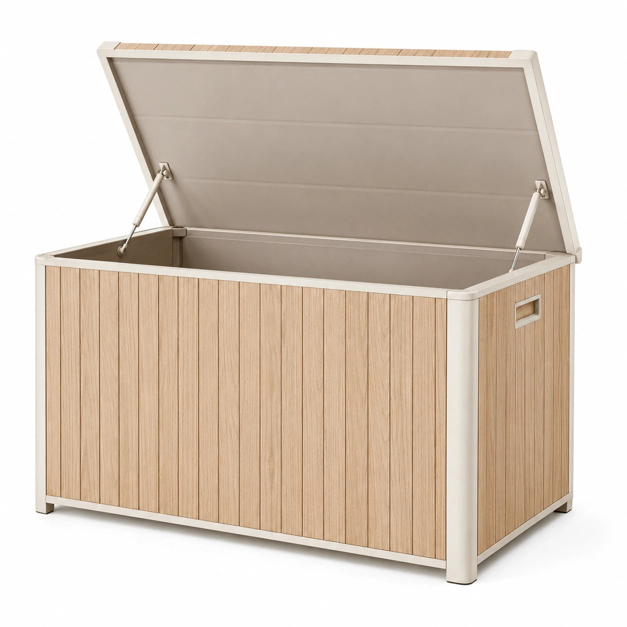 Arcón de resina y acero 117x45x57 cm beige/madera