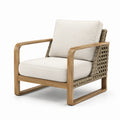 Sillón de teca y cuerda con cojines de poliéster beige