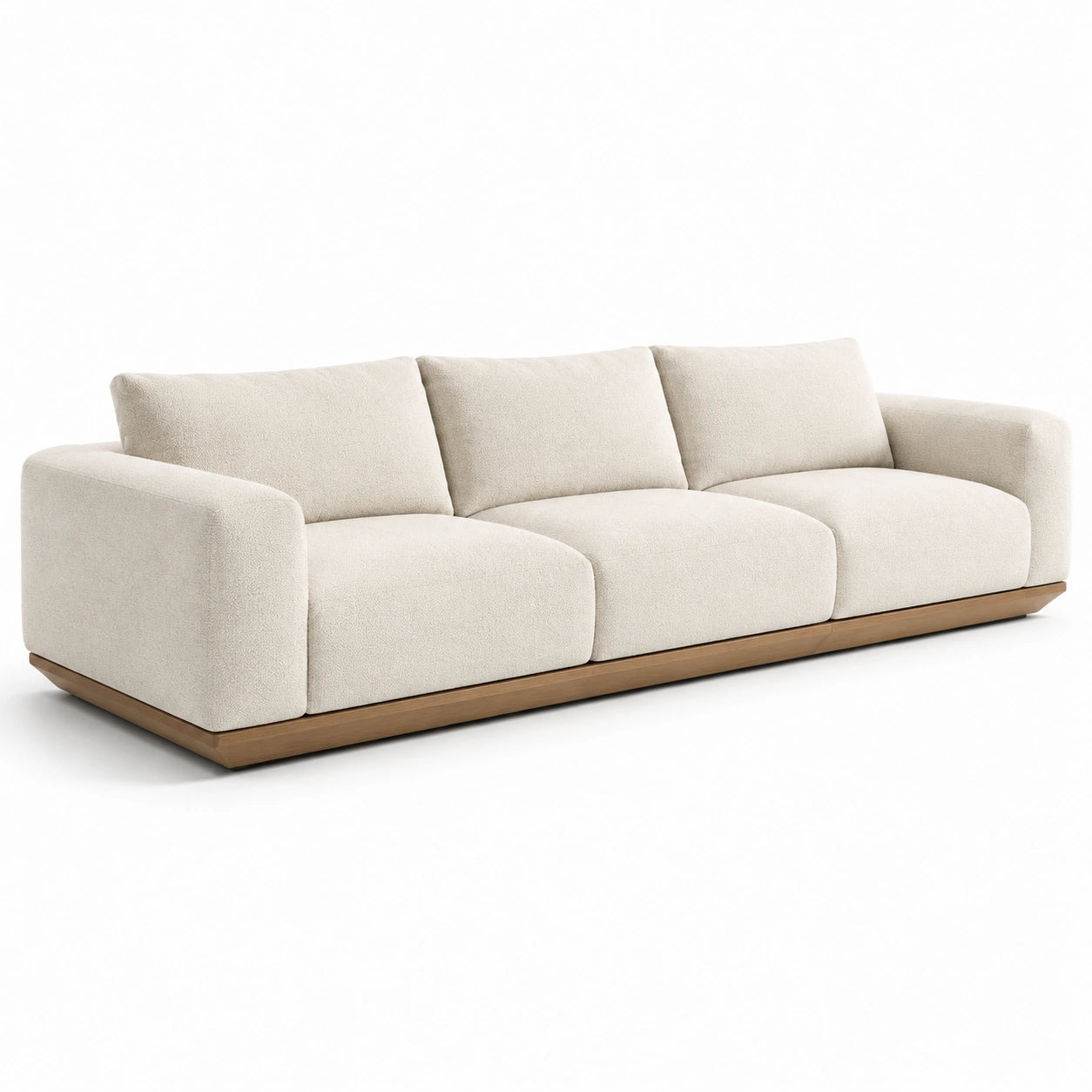 Sofá de Tres Plazas en Tela de Poliéster Beige con Base de Madera