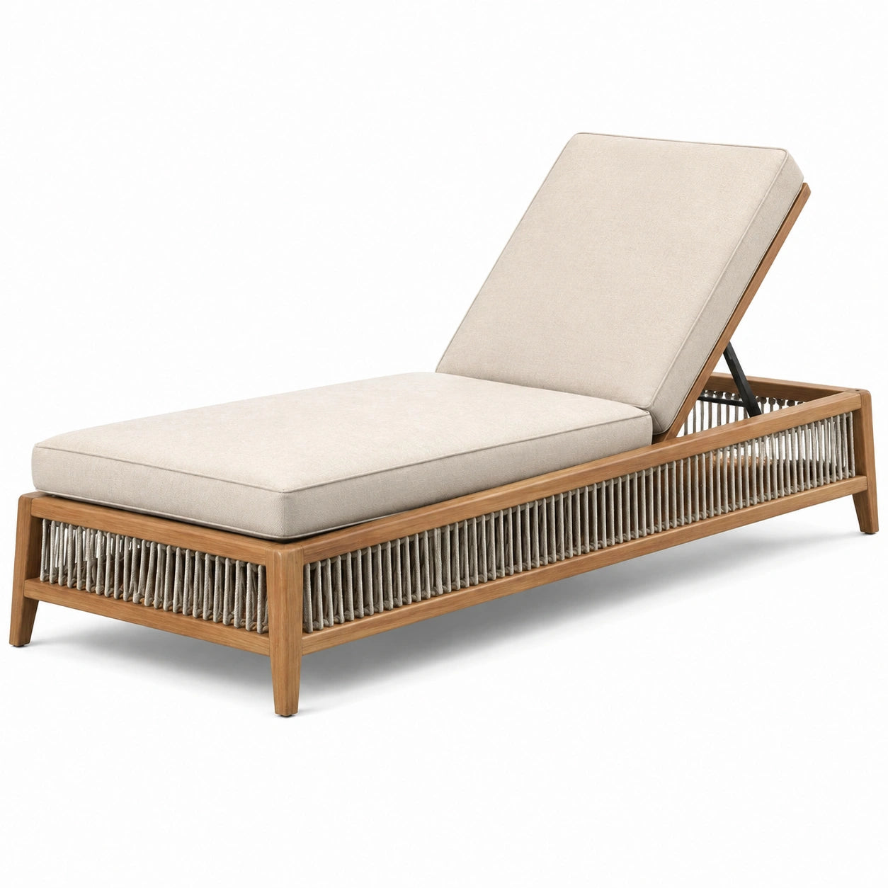 Tumbona de madera y cuerda sintética beige