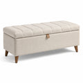 Banco de almacenamiento de lino y madera beige 120x40x45 cm