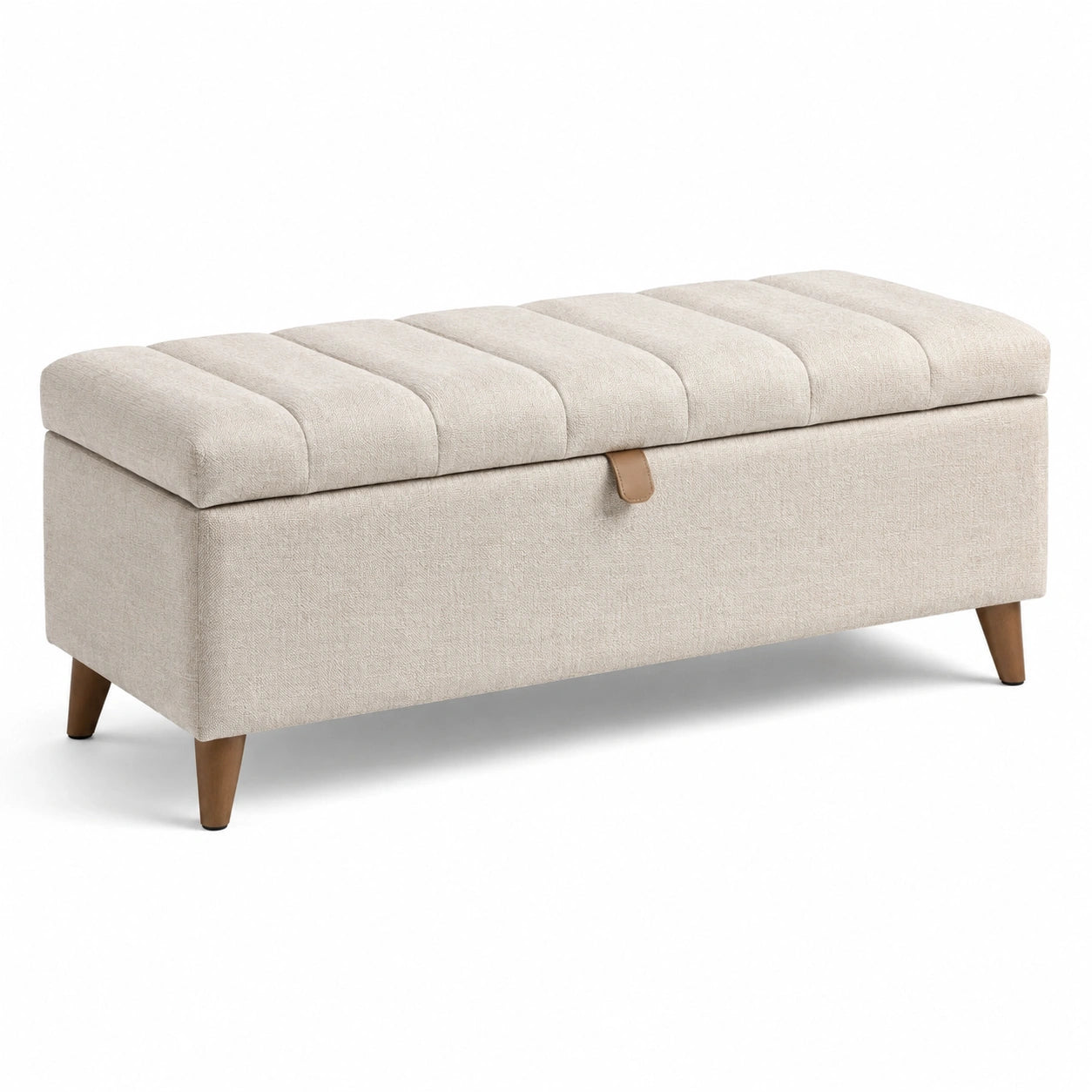 Banco de almacenamiento de lino y madera beige 120x40x45 cm