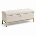 Banco de almacenaje de tela bouclé beige con patas doradas 120 cm