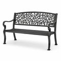 Banco de jardín de metal con respaldo decorativo floral de 128cm