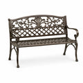 Banco de jardín de aluminio fundido decoración floral 128cm marrón