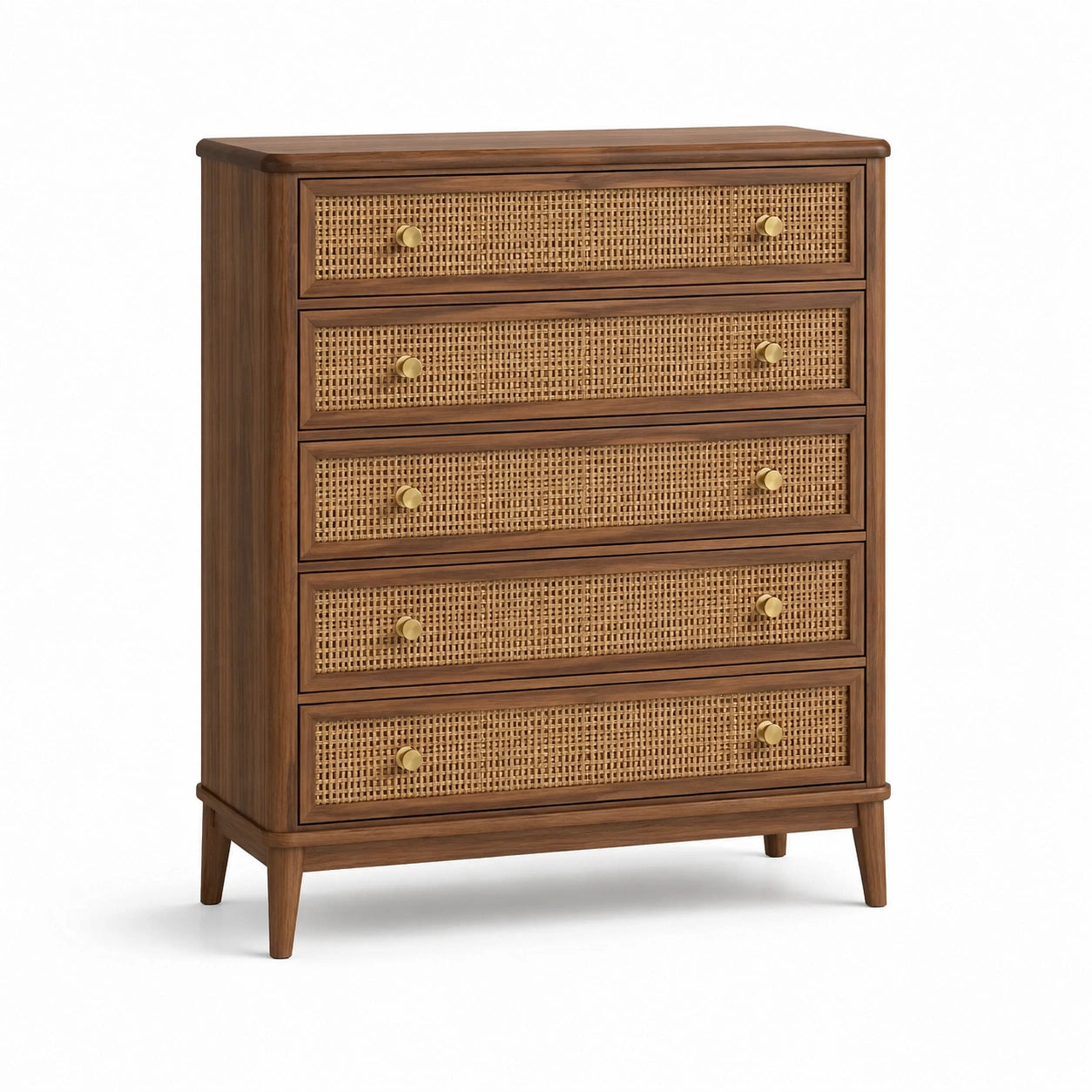 Cajonera de madera y ratán con cinco cajones marrón
