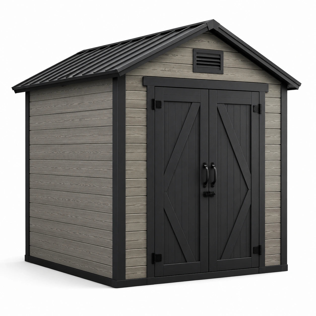 Cobertizo de Jardín de Resina 200x200x220cm Puerta Doble Gris/Negro