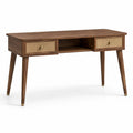 Escritorio de madera de nogal con cajones de ratán 140x55x75 cm marrón