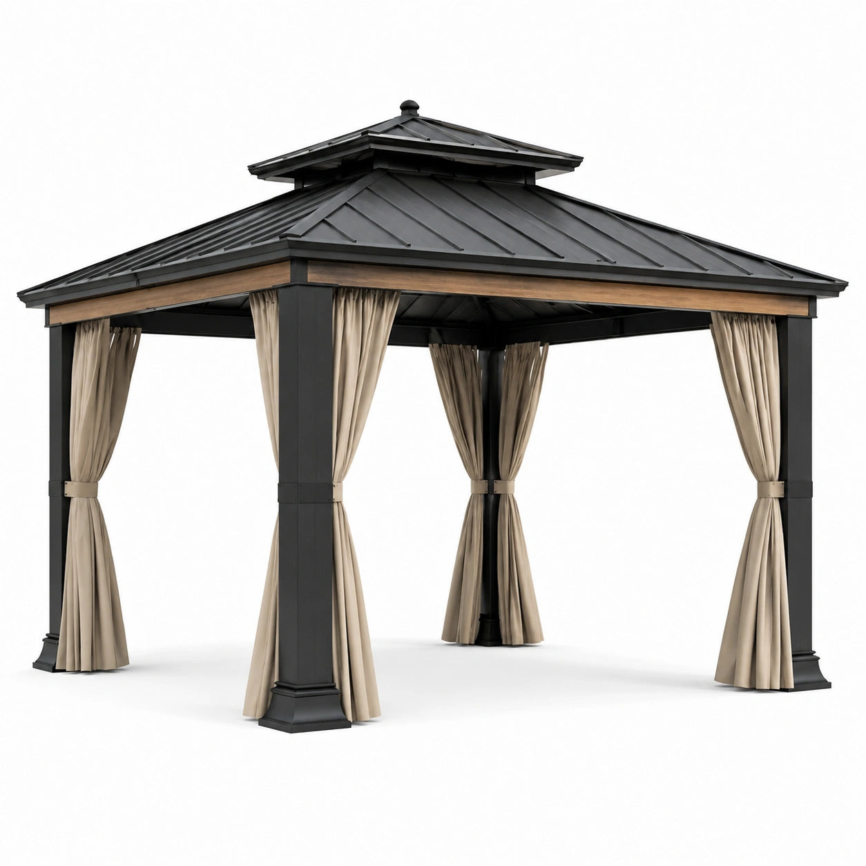 Pabellón de Aluminio con Techo de Acero Galvanizado y Cortinas de Poliéster Negro/Beige 3x3m